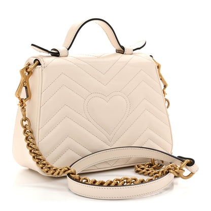 Gucci Calfskin Matelasse Mini GG Marmont Top Handle Shoulder Bag White 3 of 16