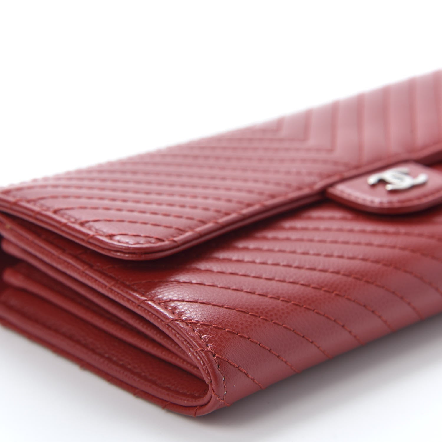 Chanel Caviar Chevron Quilted Large Flap Wallet Dark Red 5 of 11
