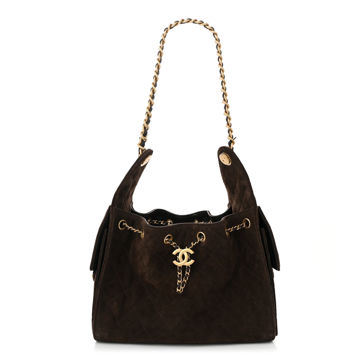 Suede Quilted Small Chanel 25 Handbag Dark Brown