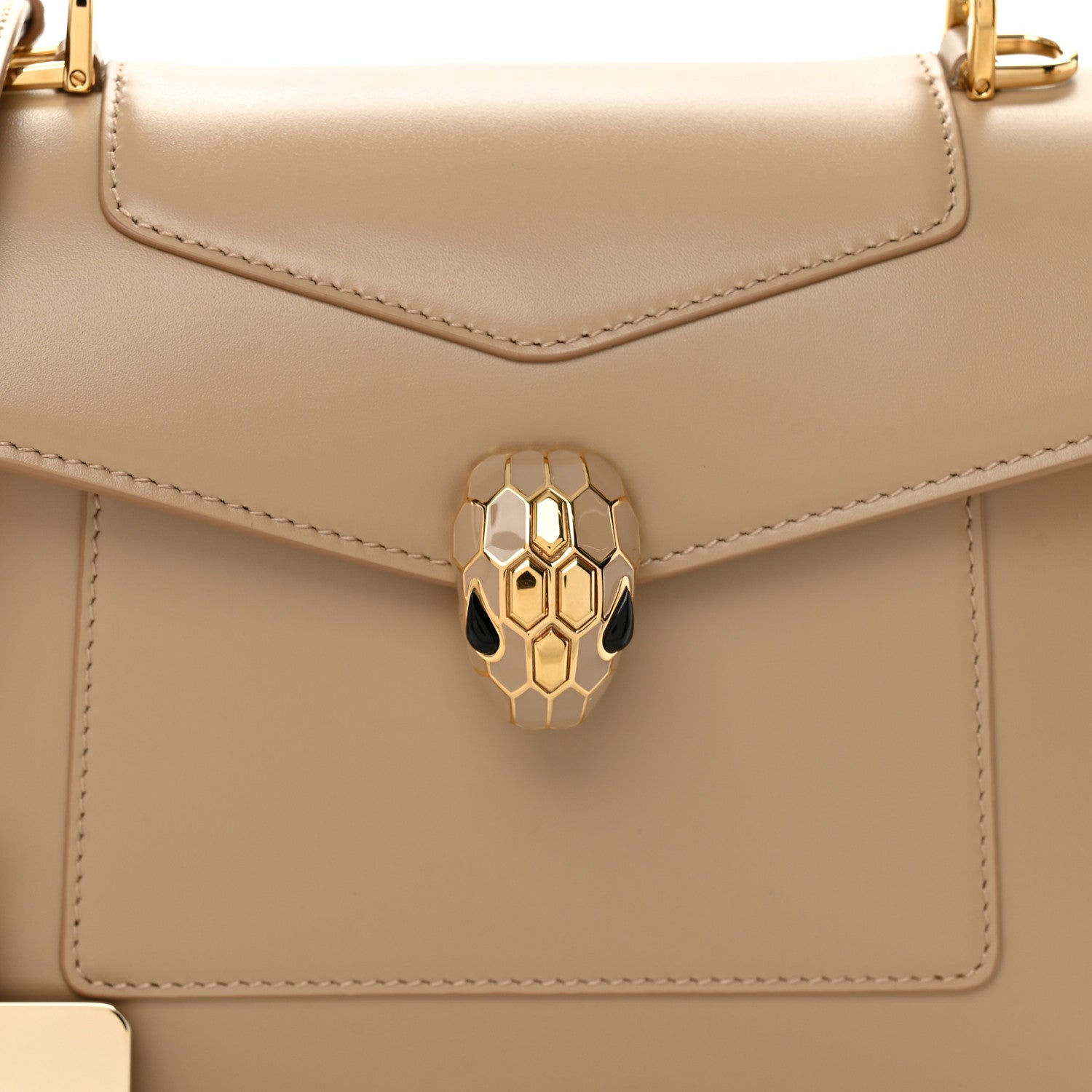 Bulgari Calfskin Serpenti Forever Medium Top Handle Beige 1794918