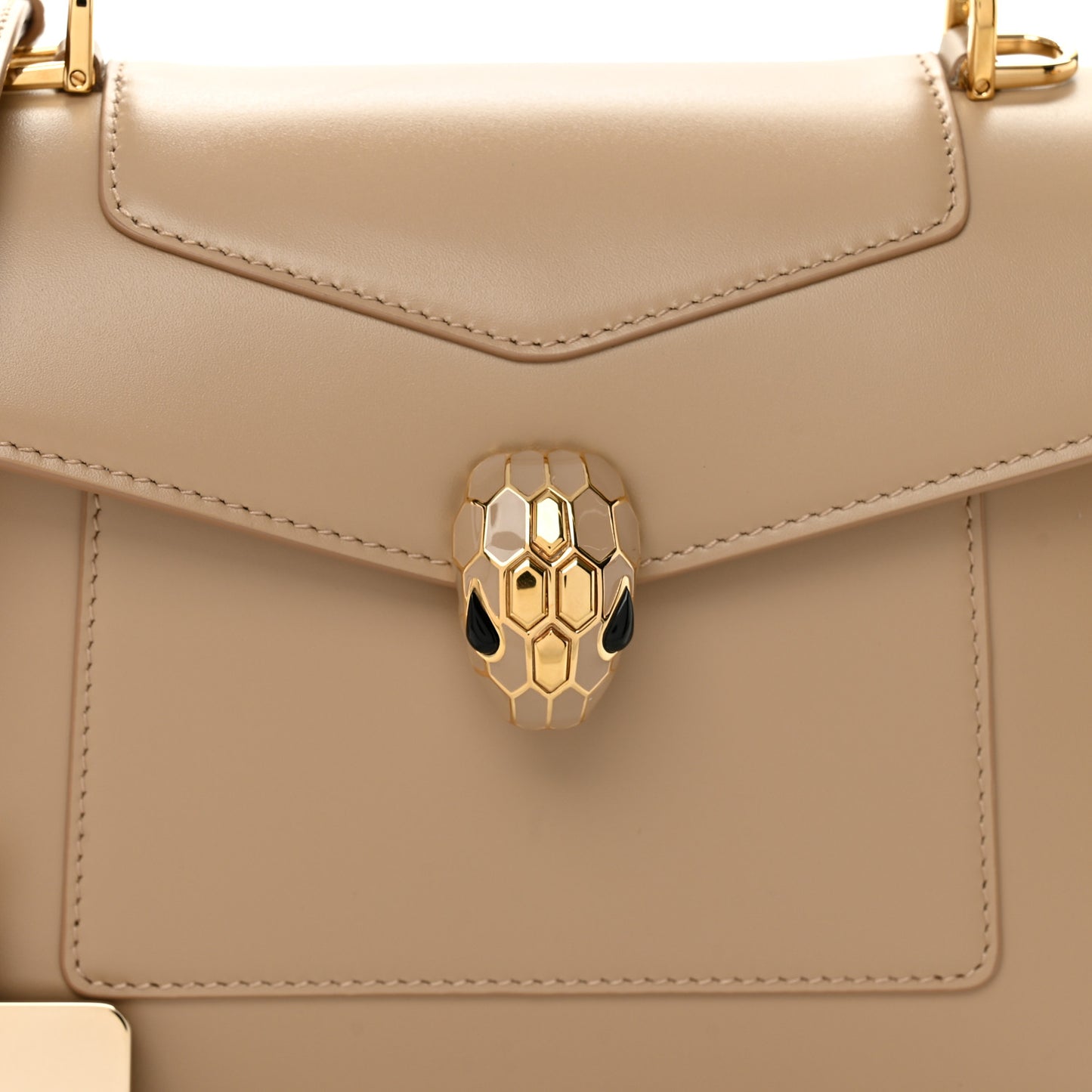 Calfskin Serpenti Forever Medium Top Handle Beige