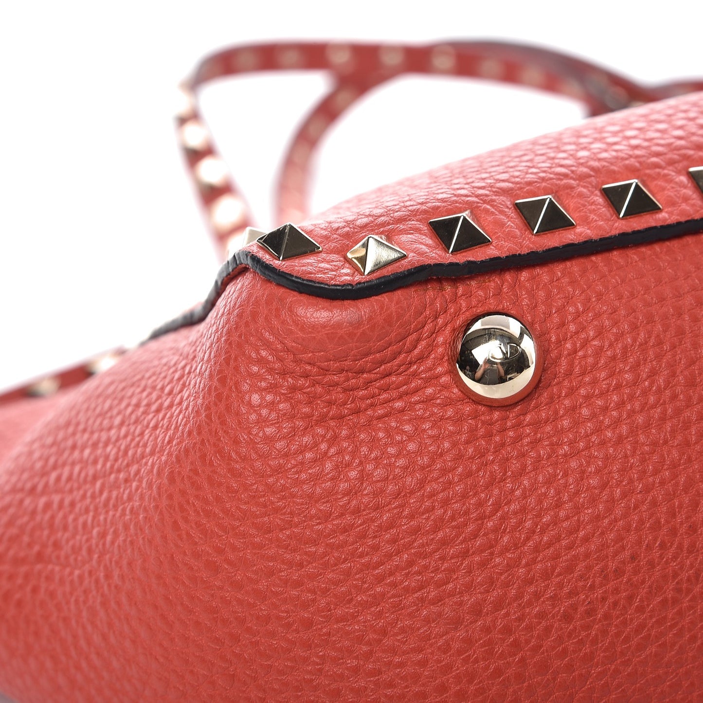 Grained Calfskin Small Rockstud Tote Deep Coral