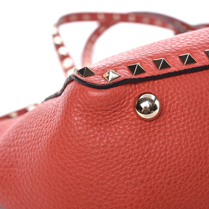 Valentino Garavani Grained Calfskin Small Rockstud Tote Deep Coral 8 of 9