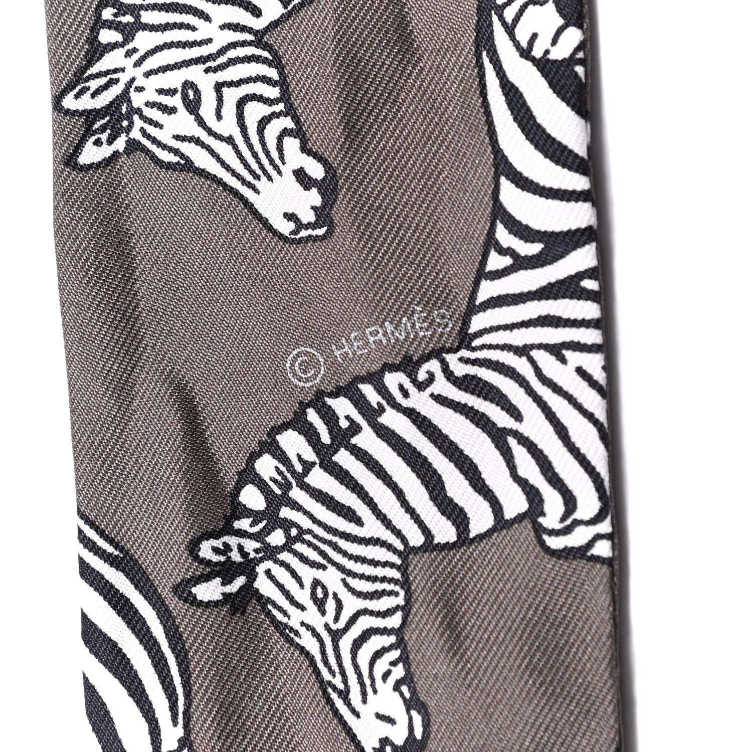 Hermes Silk Les Zebres Twilly Gris Taupe Black White 3 of 4