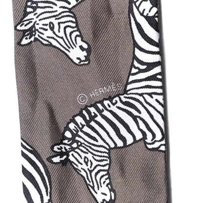 Hermes Silk Les Zebres Twilly Gris Taupe Black White 3 of 4