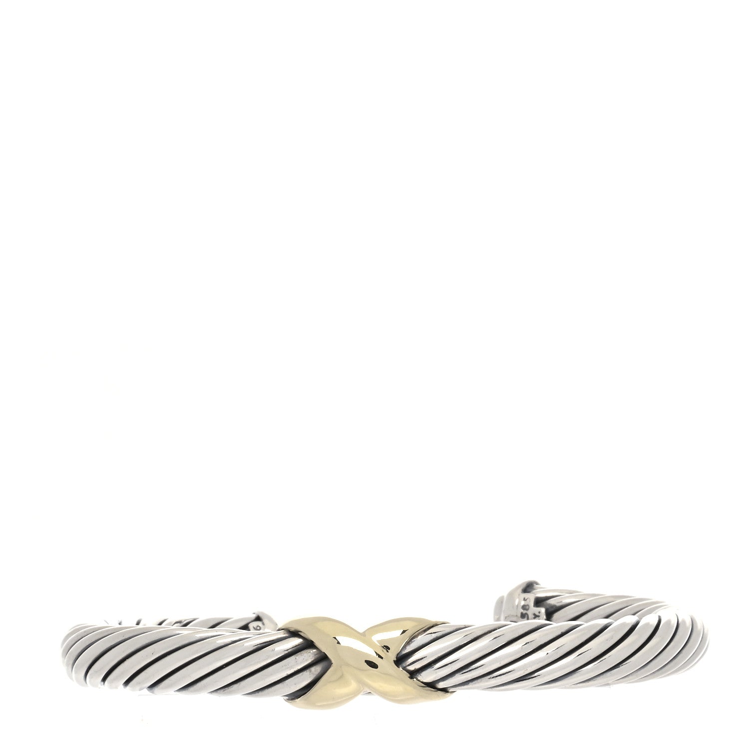 David Yurman Sterling Silver 14K Yellow Gold 7mm X Station Cable Bracelet 1 of 3