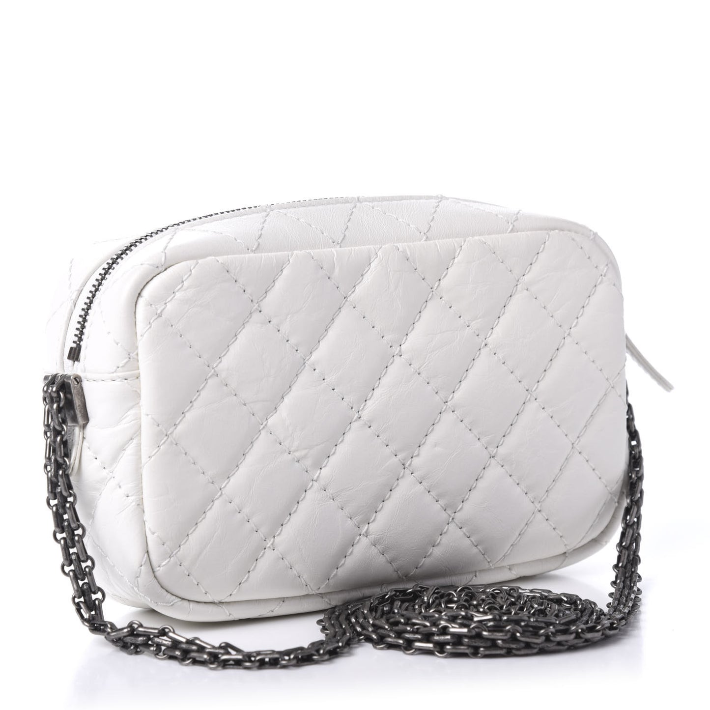 Aged Calfskin Quilted Mini Reissue Camera Case White