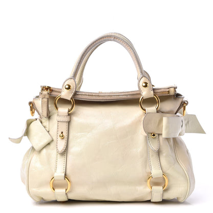 Miu Miu Vitello Lux Bow Bag Satchel Talco 1 of 12