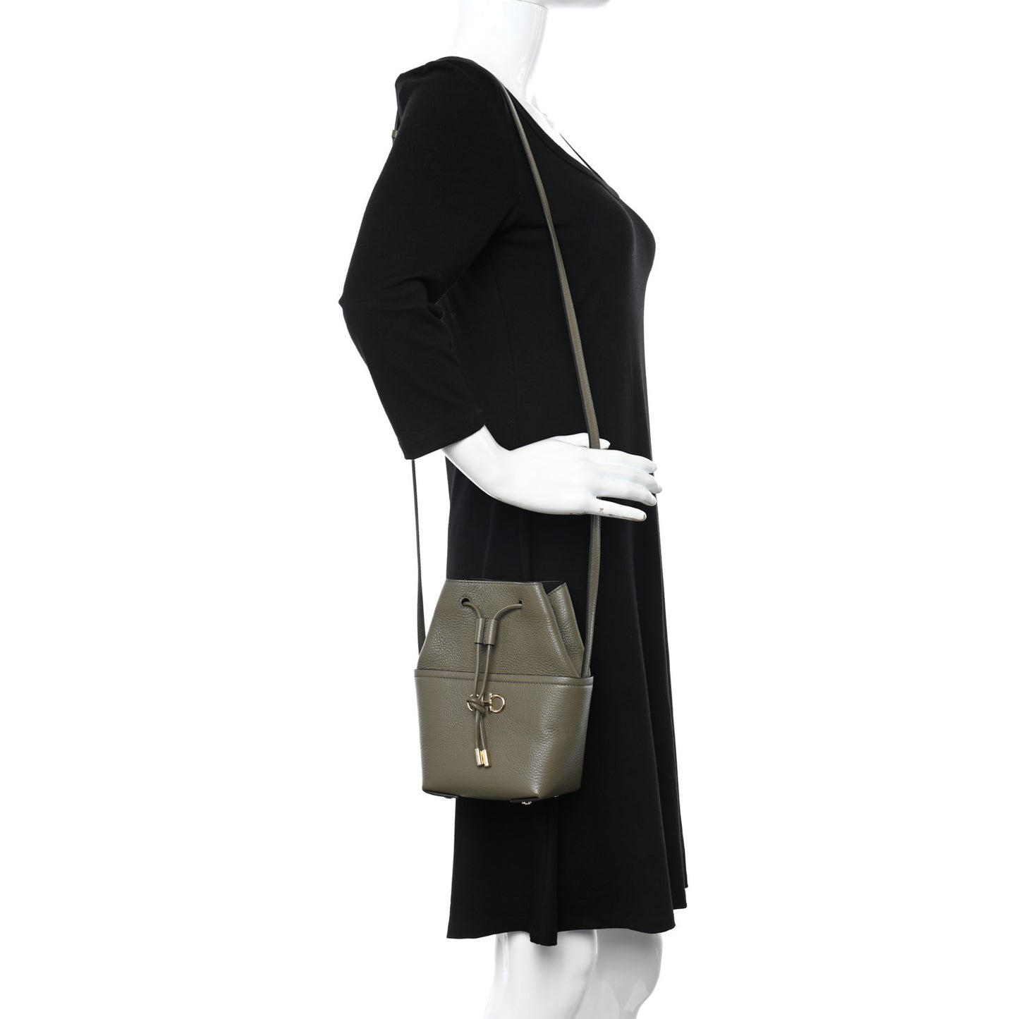 Grained Calfskin Mini Gancino Bucket Bag Green