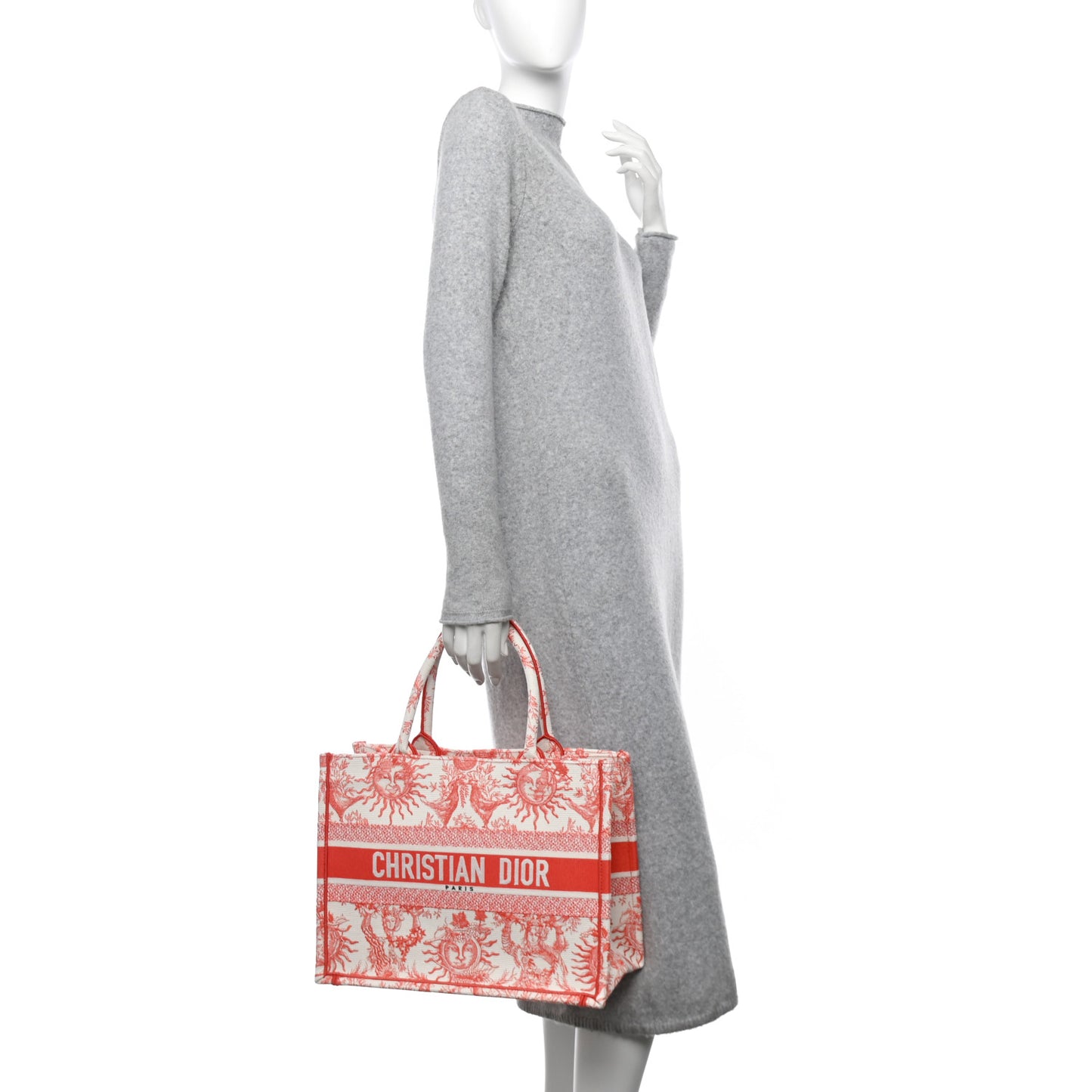 Canvas Embroidered Medium Toile de Jouy Soleil Book Tote Coral