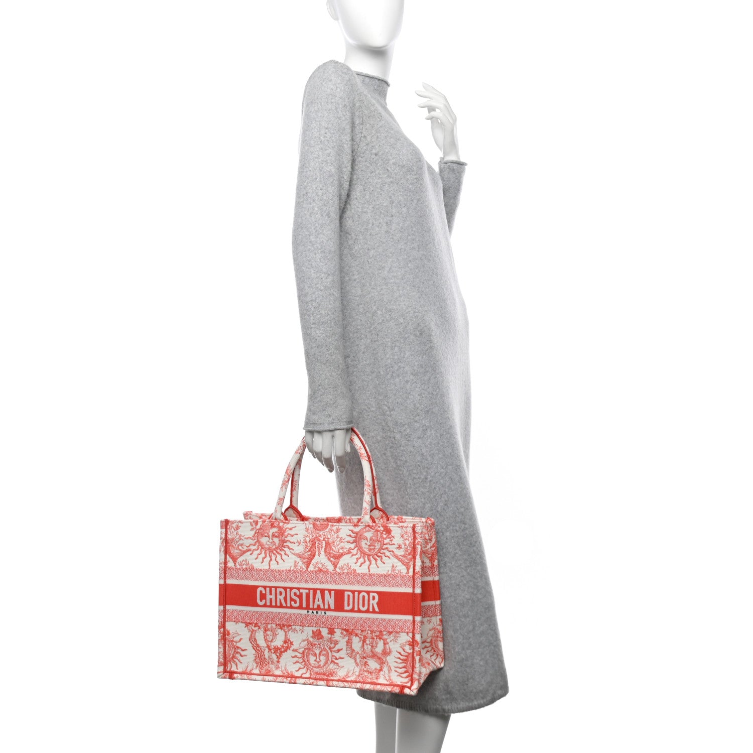 Christian Dior Canvas Embroidered Medium Toile de Jouy Soleil Book Tote Coral 2 of 11