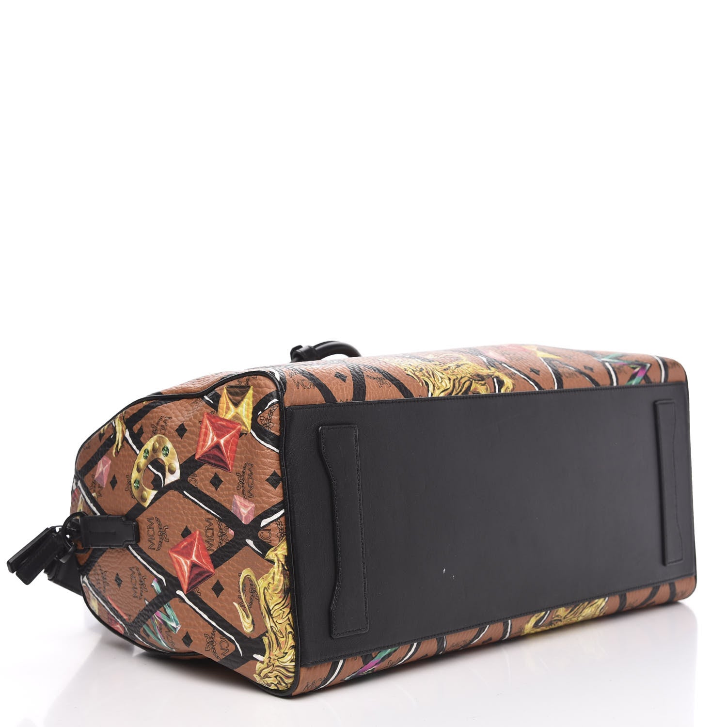 MCM Visetos Calfskin Motif Rombi Lion Printed Traveler Weekender Bag Cognac 3 of 13