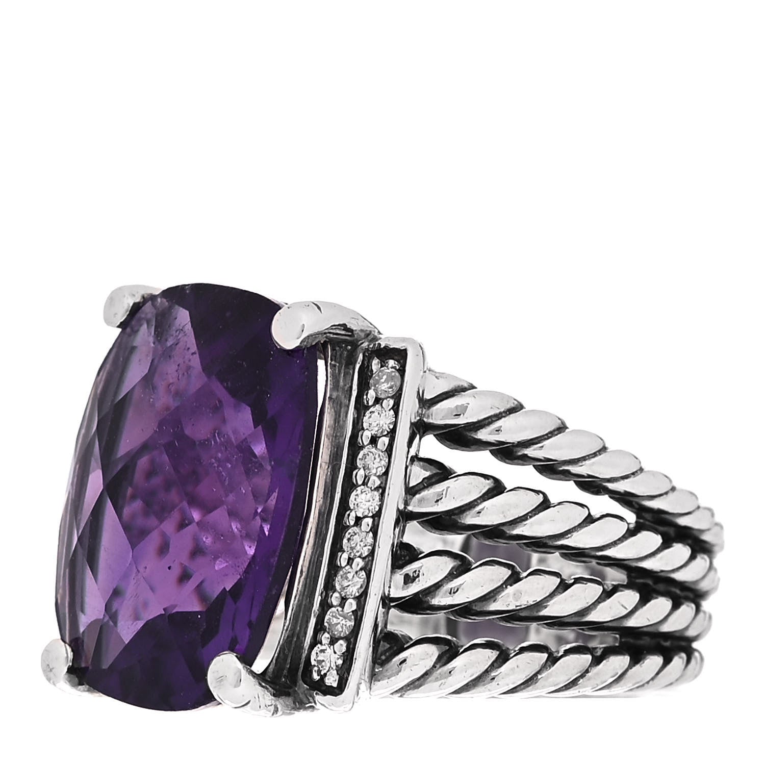 David Yurman Sterling Silver Diamond Amethyst 16mm Wheaton Ring 52 6 3 of 5