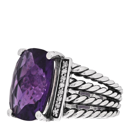 David Yurman Sterling Silver Diamond Amethyst 16mm Wheaton Ring 52 6 3 of 5