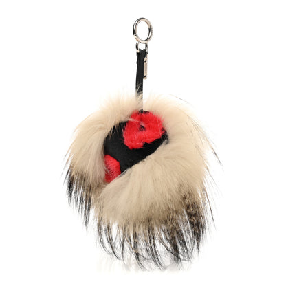 Fendi Mink Fox Rabbit Fur Vitello Flamingo Kurioso Monster Bag Bug Charm Beige Multicolor Black 1 of 4