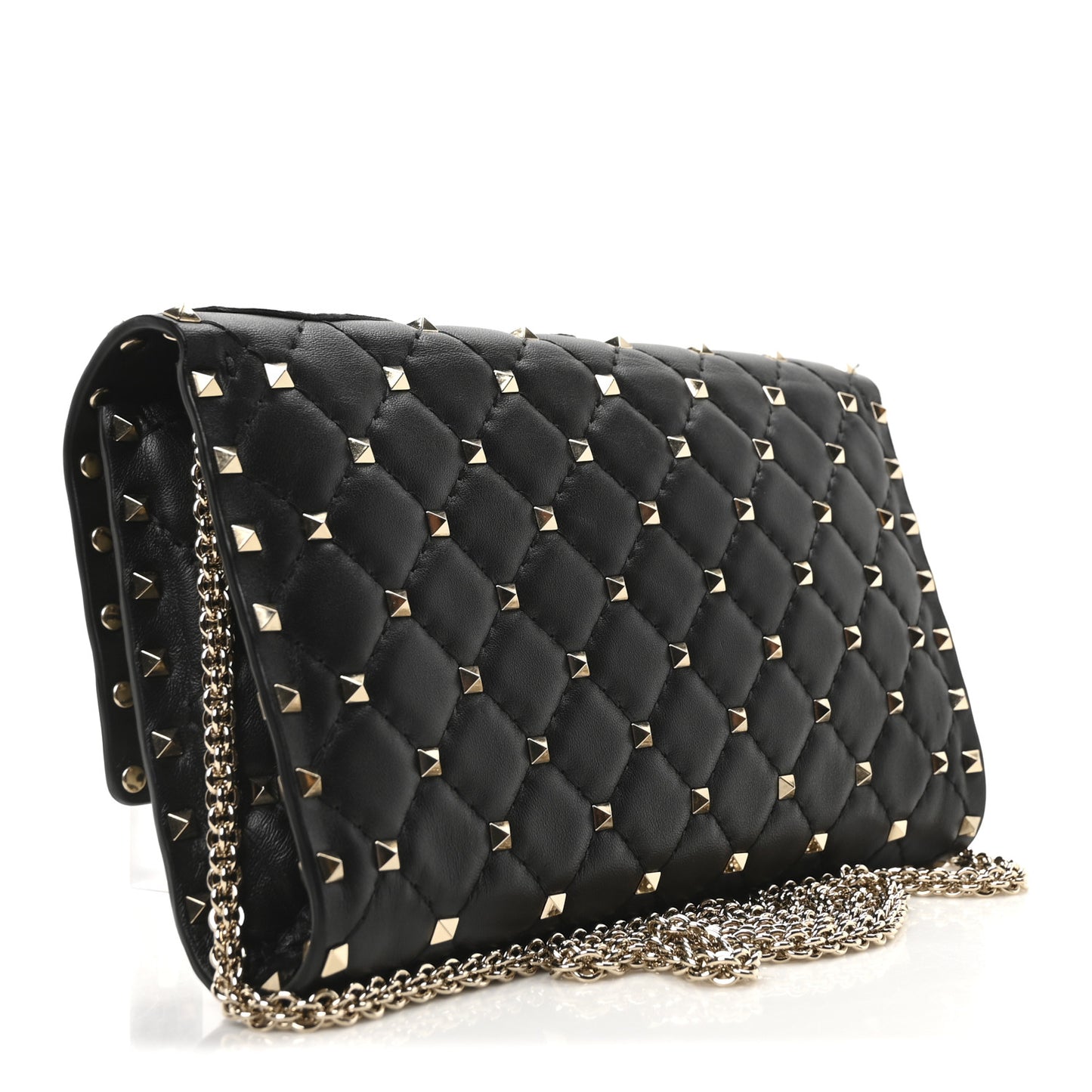 Nappa Rockstud Spike Flower Wallet on Chain Black Ivory