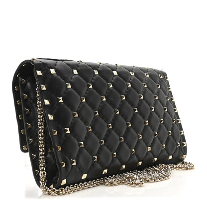 Valentino Garavani Nappa Rockstud Spike Flower Wallet on Chain Black Ivory 3 of 9