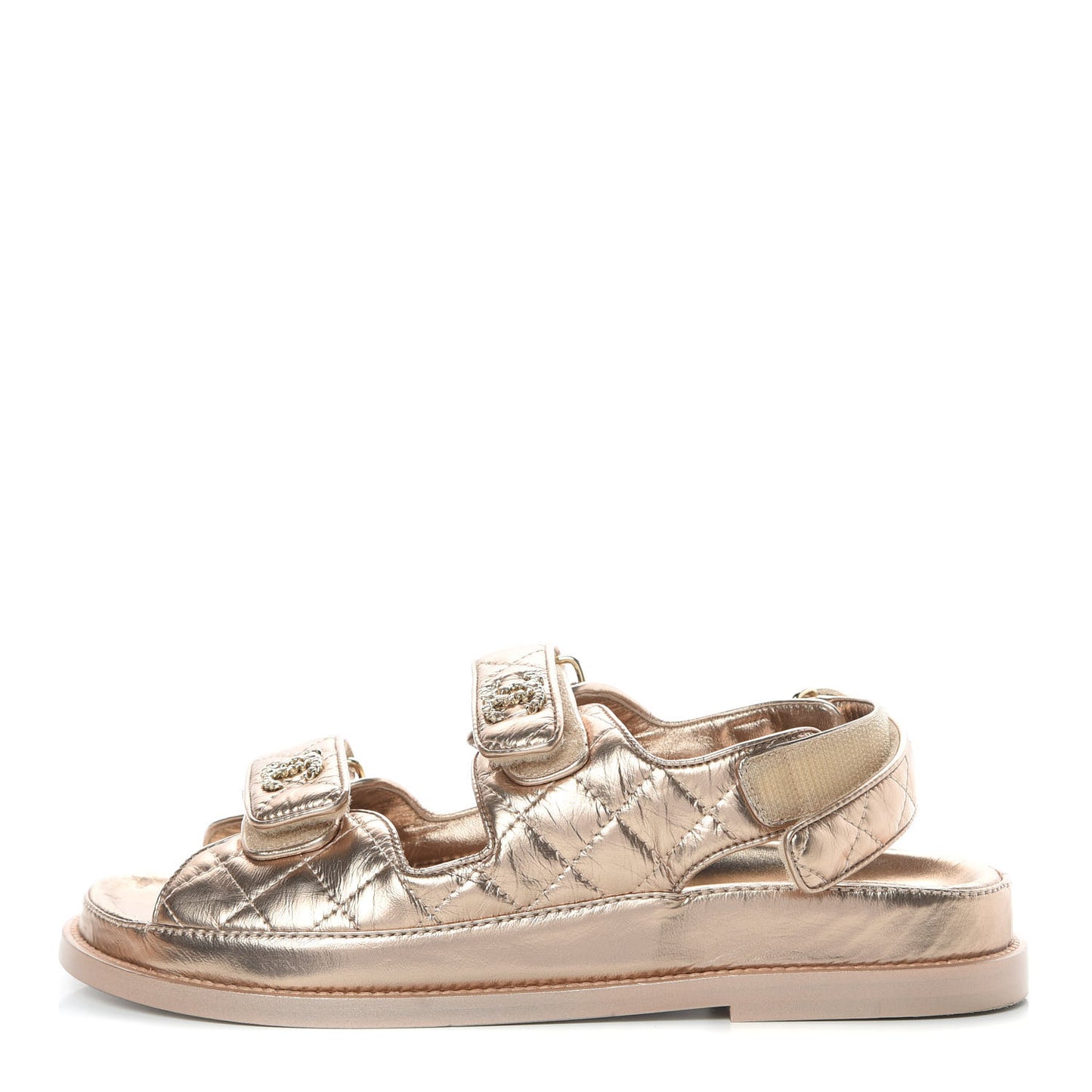 Iridescent Lambskin Quilted Velcro Dad Sandals 37.5 Light Bronze