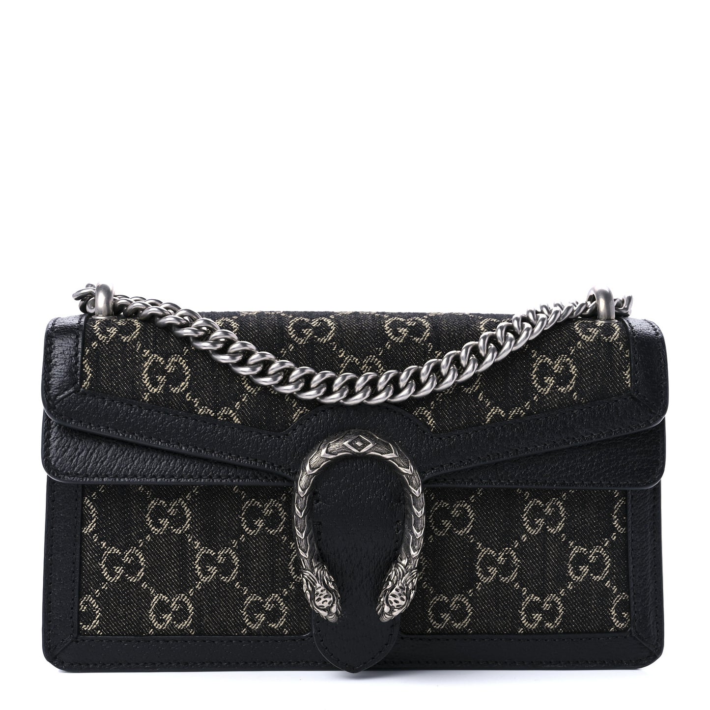 Jacquard Black Denim GG Monogram Textured Dollar Calfskin Small Dionysus Shoulder Bag Black Ivory