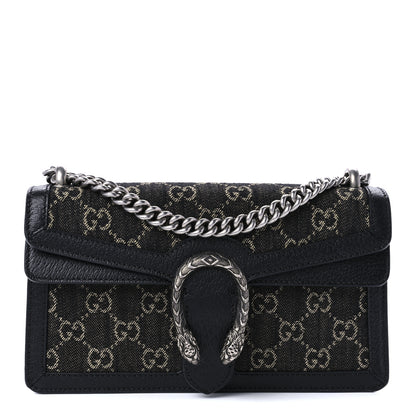 Gucci Jacquard Black Denim GG Monogram Textured Dollar Calfskin Small Dionysus Shoulder Bag Black Ivory 1 of 10
