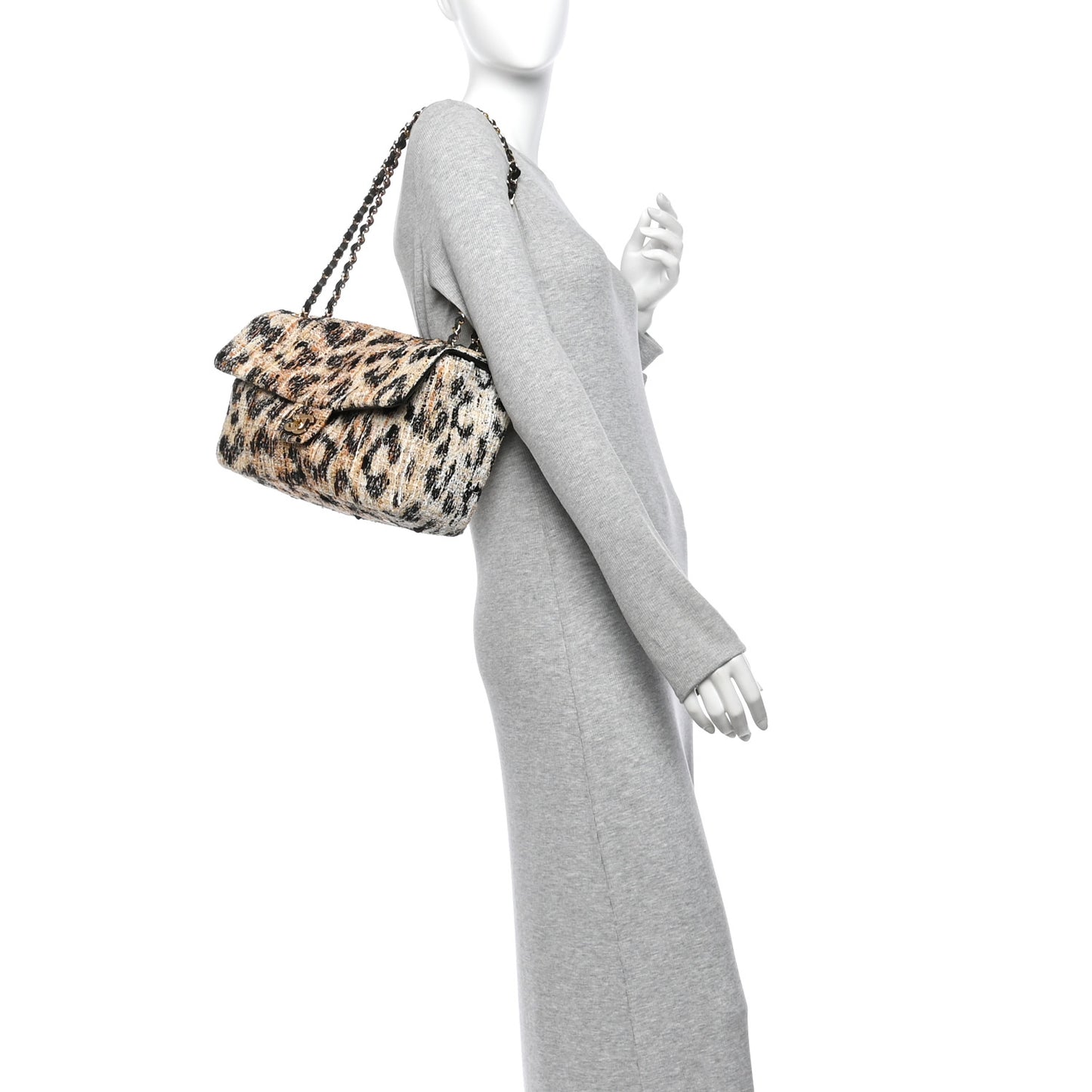Tweed Mixed Fibers Leopard Print Small Souplissimo Maxi Flap Brown Black White