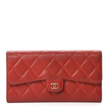 Chanel Lambskin Quilted Large Flap Wallet Red 1 of 15