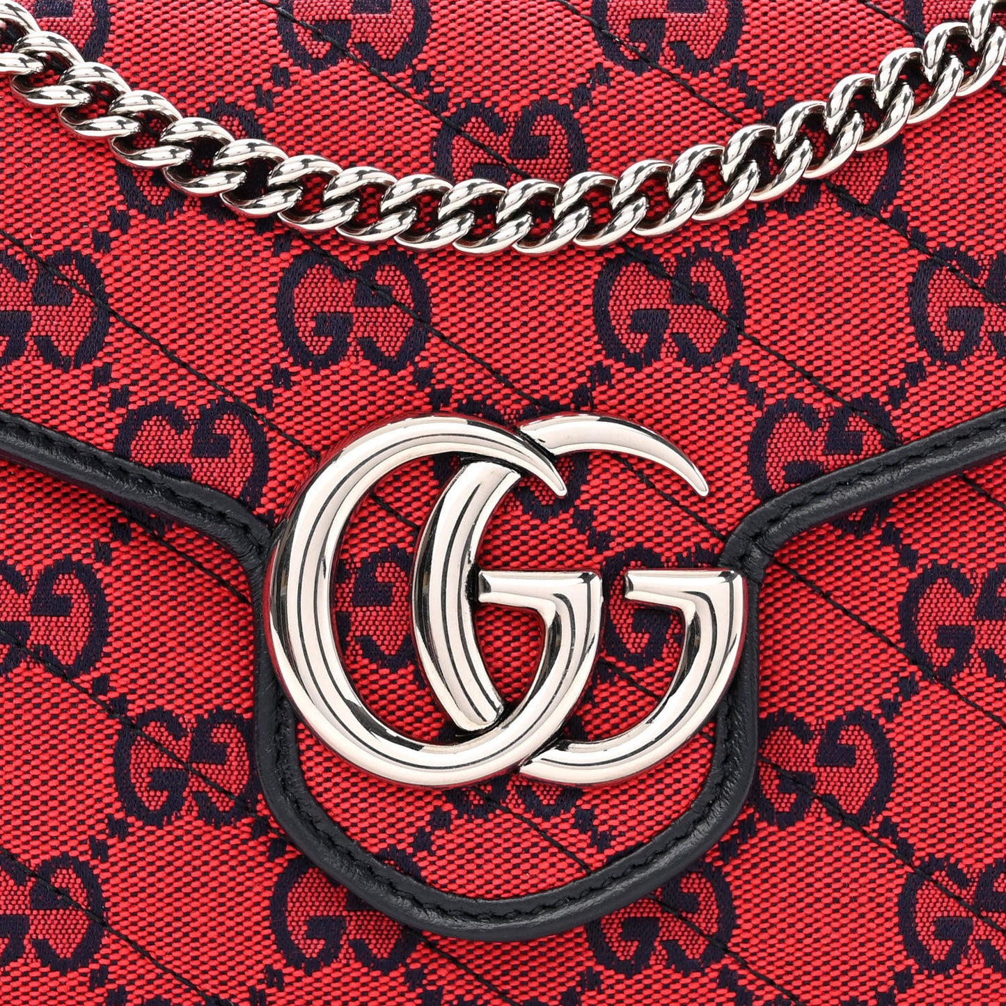 Monogram Multicolor Matelasse Diagonal GG Marmont Chain Wallet Red Blue