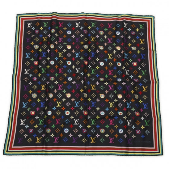 Silk Multicolor Eye Love Scarf Black