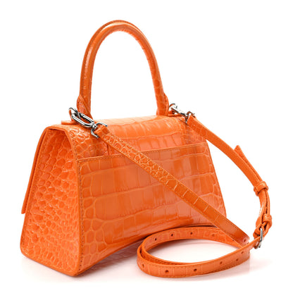 Balenciaga Shiny Calfskin Crocodile Embossed Small Hourglass Top Handle Bag Pop Orange 3 of 10