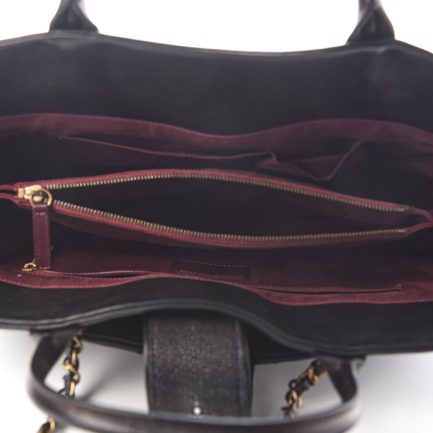 Glazed Calfskin Stingray Large Bindi CC Tote Black