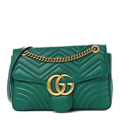 Gucci Calfskin Matelasse Medium GG Marmont Shoulder Bag Emerald Green 1 of 12
