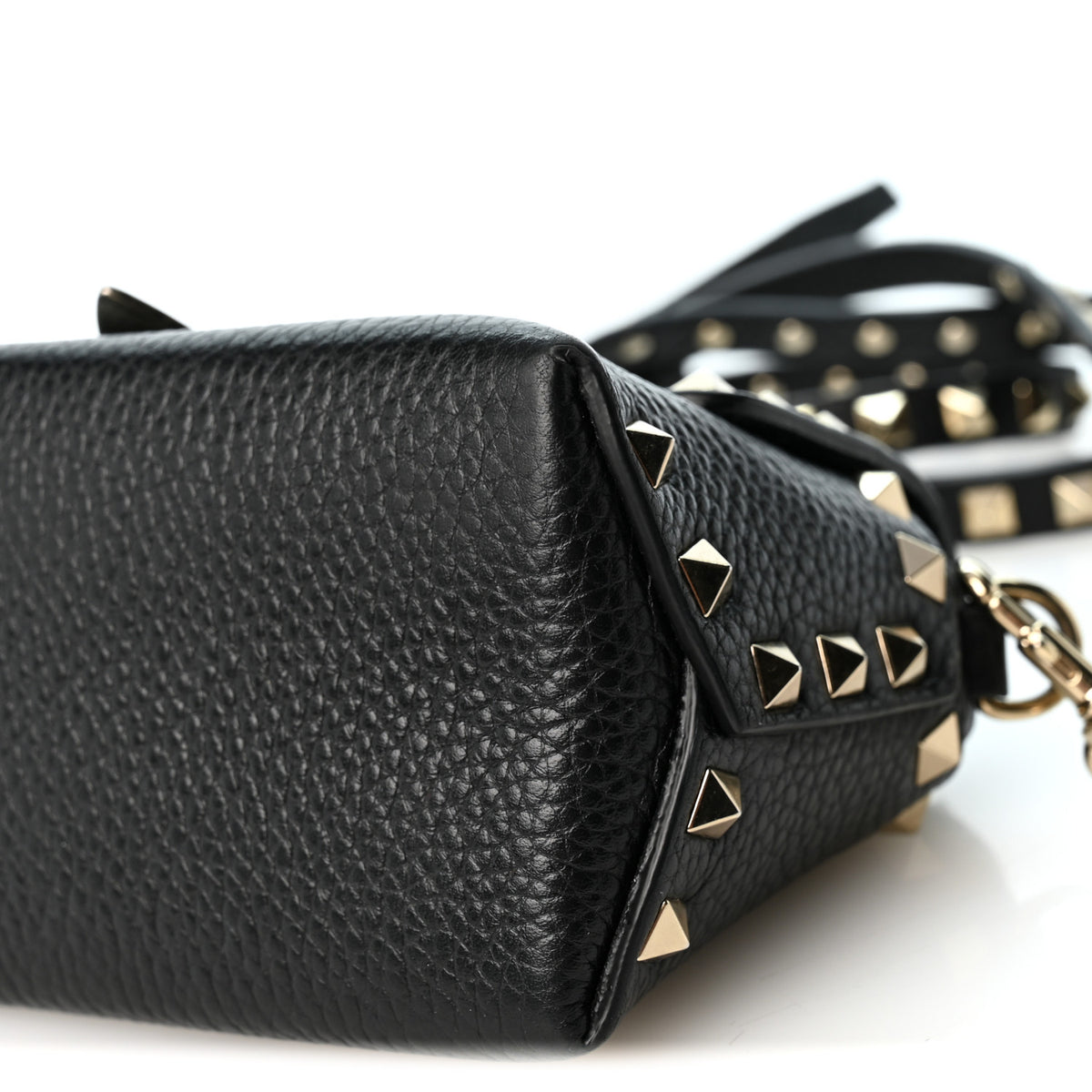 Pebbled Calfskin Mini Rockstud Crossbody Bag Black