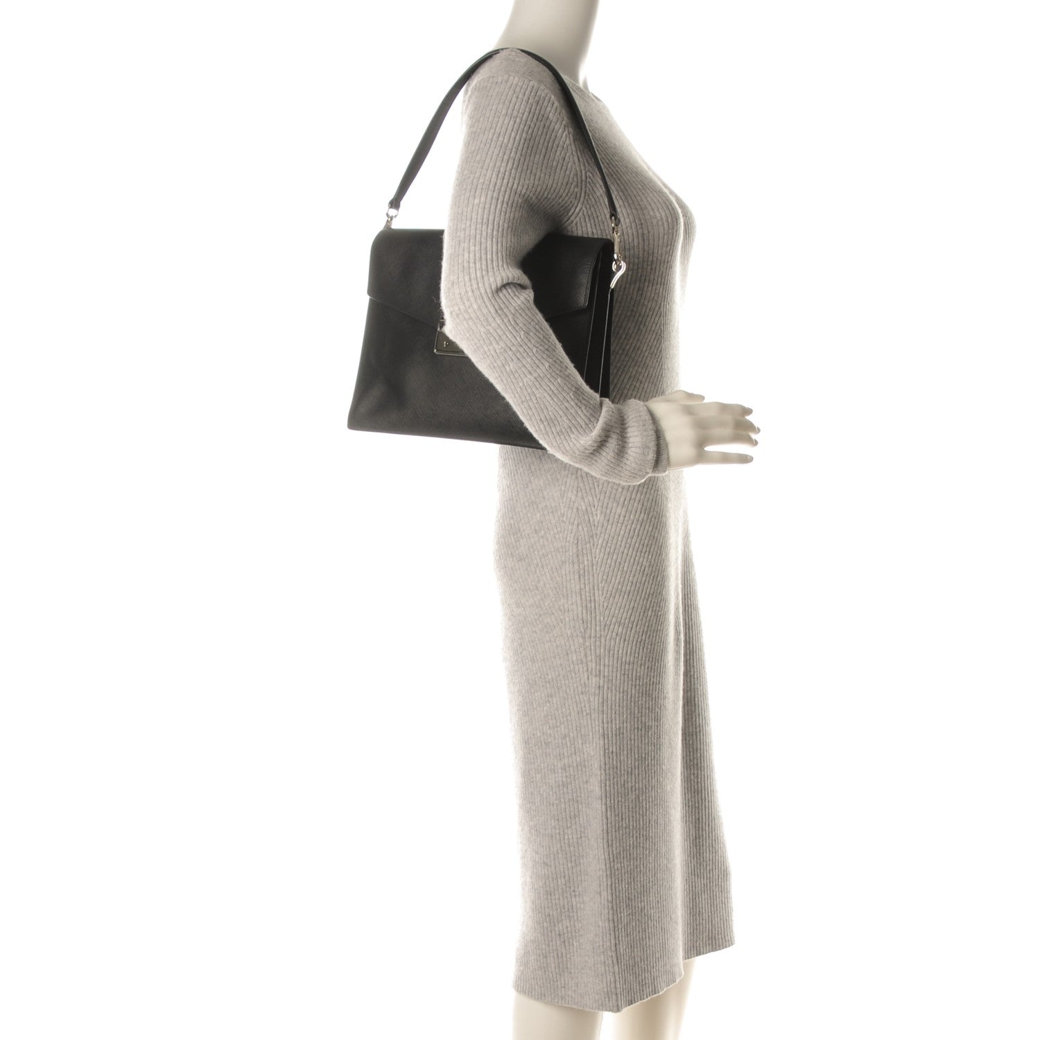 Prada Saffiano Lux Sound Shoulder Bag Black 2 of 8