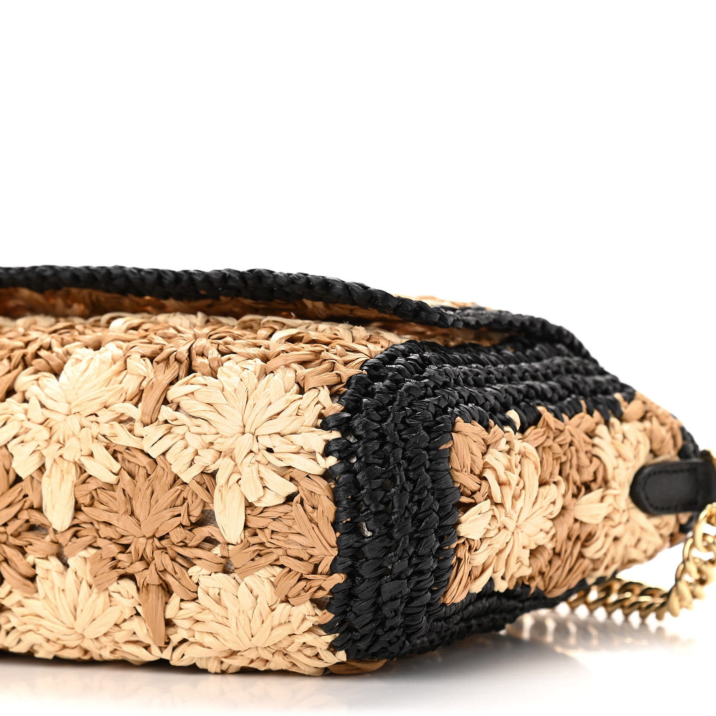 Raffia Azalea Calfskin Crochet Flower Small GG Marmont Shoulder Bag Natural Ecru Black