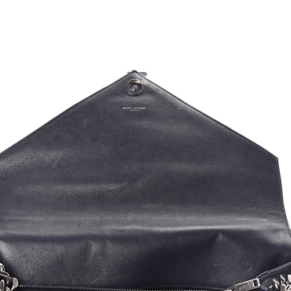 Saint Laurent Sheepskin Matelasse Chevron Monogram Large College Satchel Deep Marine 10 of 13