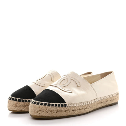 Chanel Metallic Calfskin Grosgrain CC Espadrilles 37 Ivory Black 3 of 9