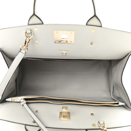 Salvatore Ferragamo Hammered Calfskin Medium Studio Bag Grey 5 of 9