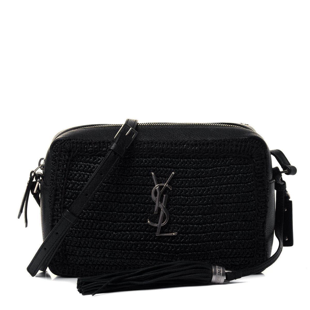 Saint Laurent Raffia Canvas Monogram Lou Camera Bag Black 1 of 4