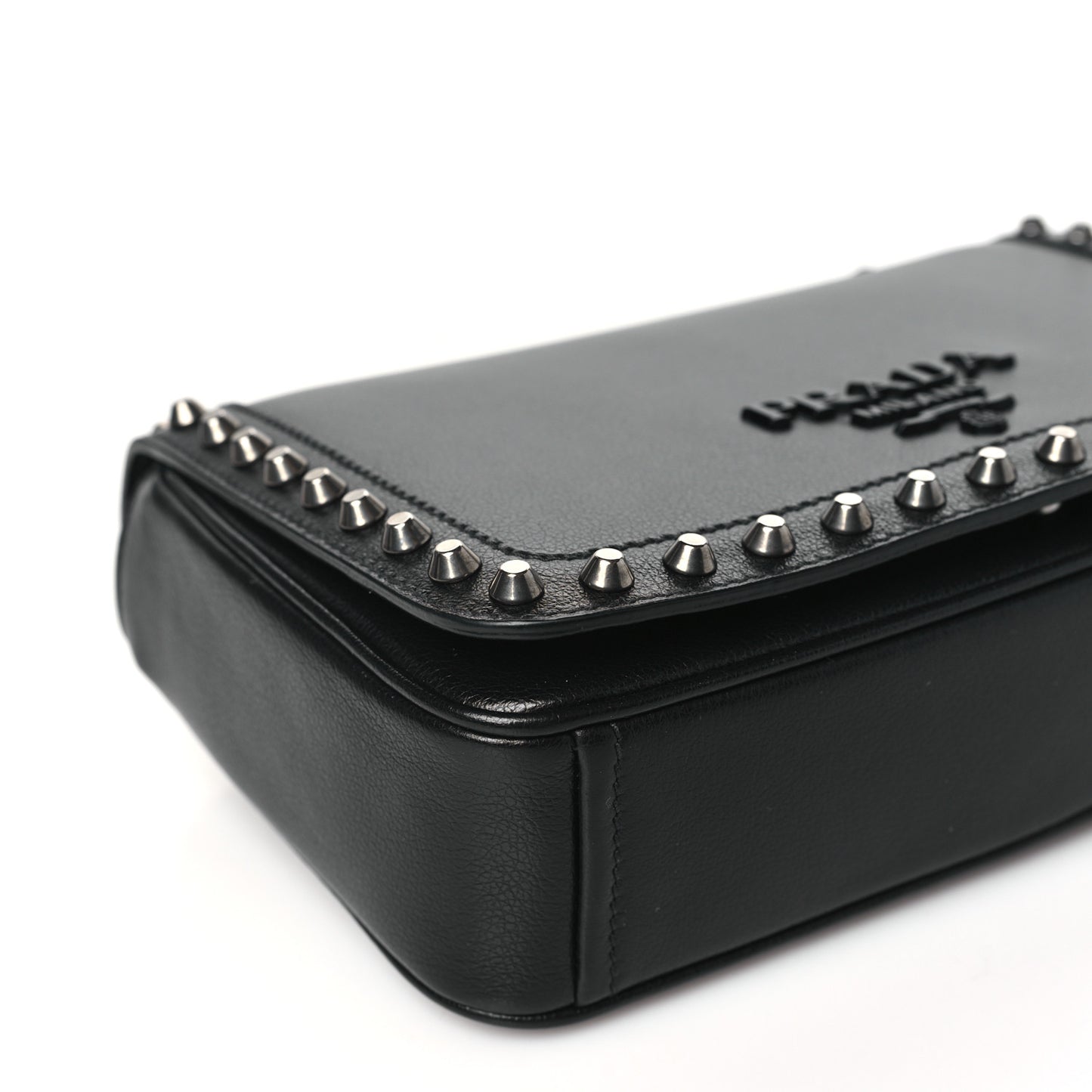 Glace Calfskin Studded Crossbody Black