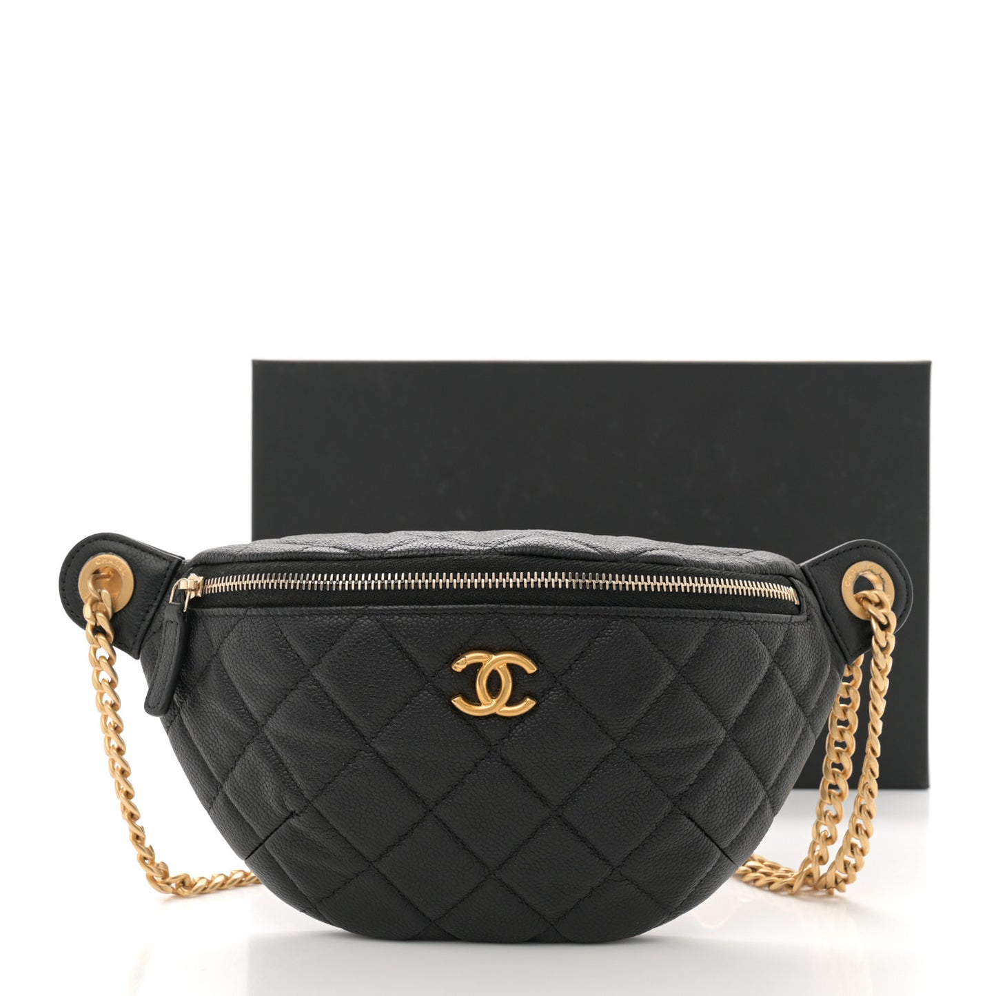 Caviar Quilted Sweetheart Belt Bag Black
