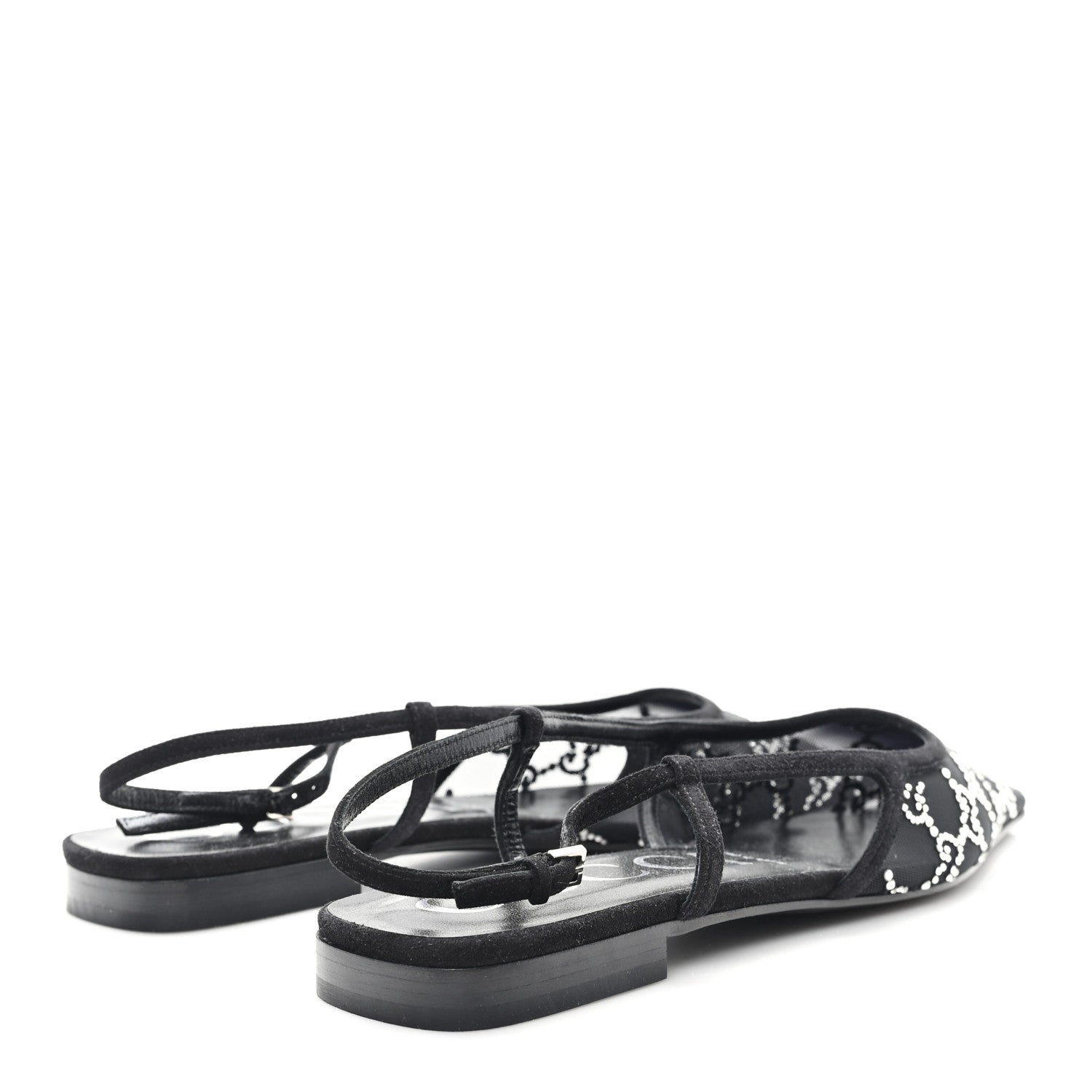 Gucci Tela Retino Kid Scamosciato Crystal GG Monogram Square Demi Ballet Flats 40 Black 5 of 8