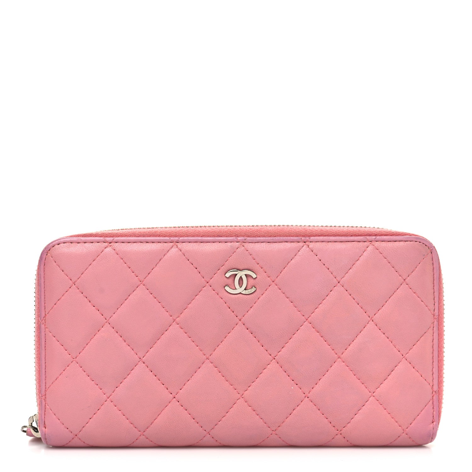 Chanel Lambskin Quilted Large Gusset Zip Around Wallet Pink 1 of 13