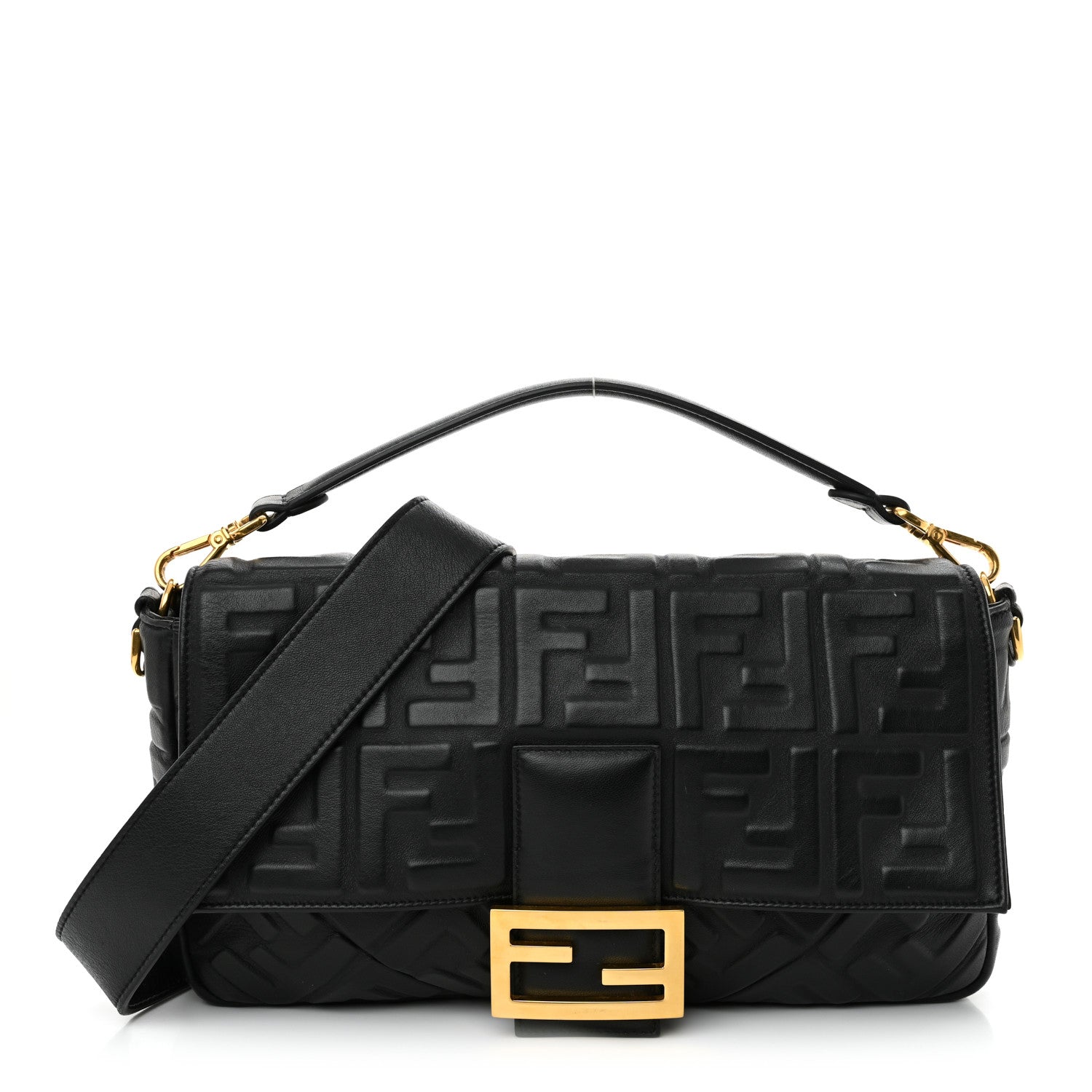 Fendi Nappa FF 1974 Embossed Large Baguette Black 1 of 12