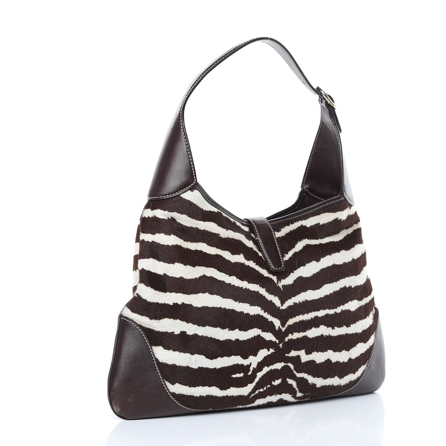 Calf Hair Zebra Print Medium Jackie O Bouvier Hobo Brown
