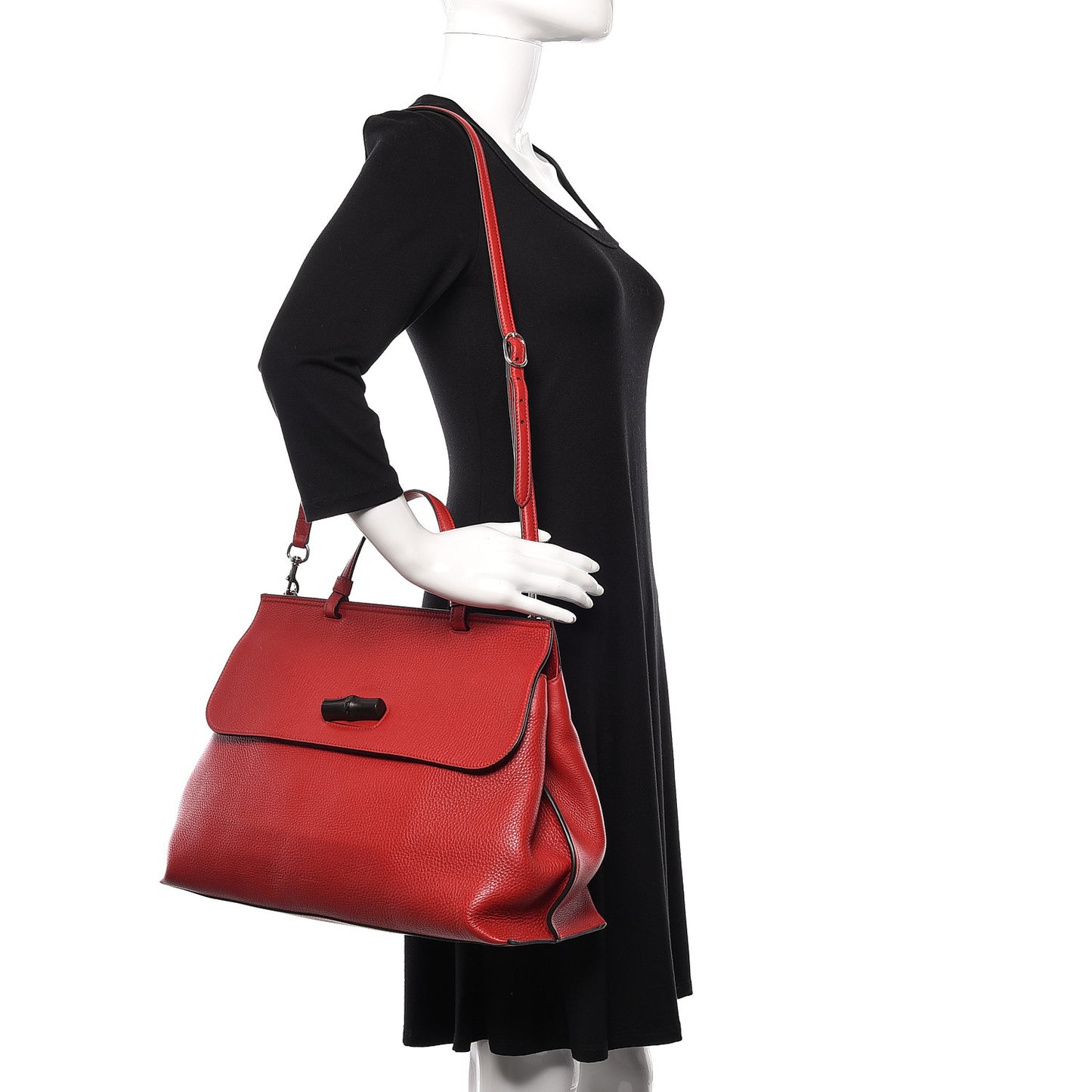 Pebbled Calfskin Large Bamboo Daily Top Handle Bag Red