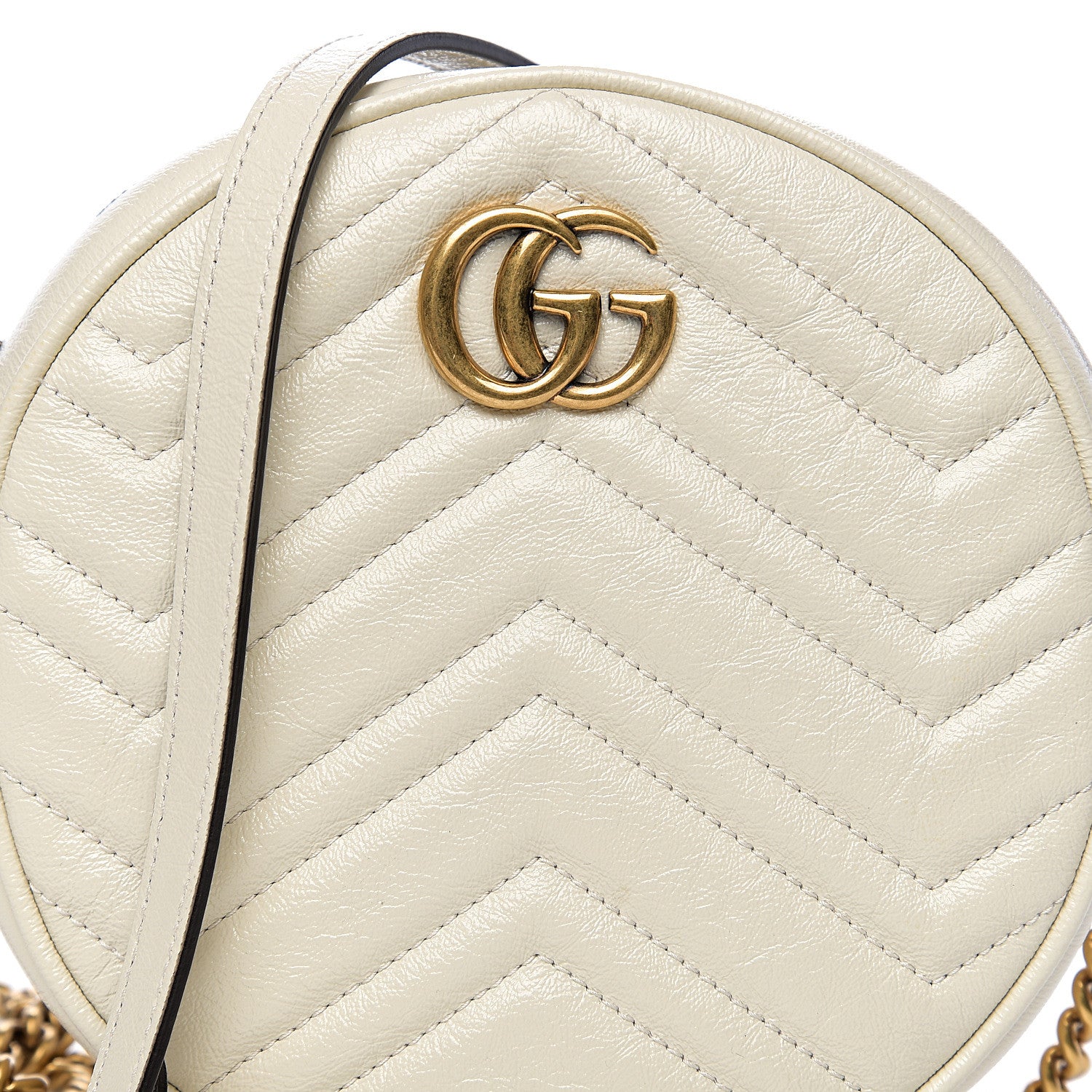 Gucci Calfskin Matelasse Mini GG Marmont Round Shoulder Bag White 9 of 9