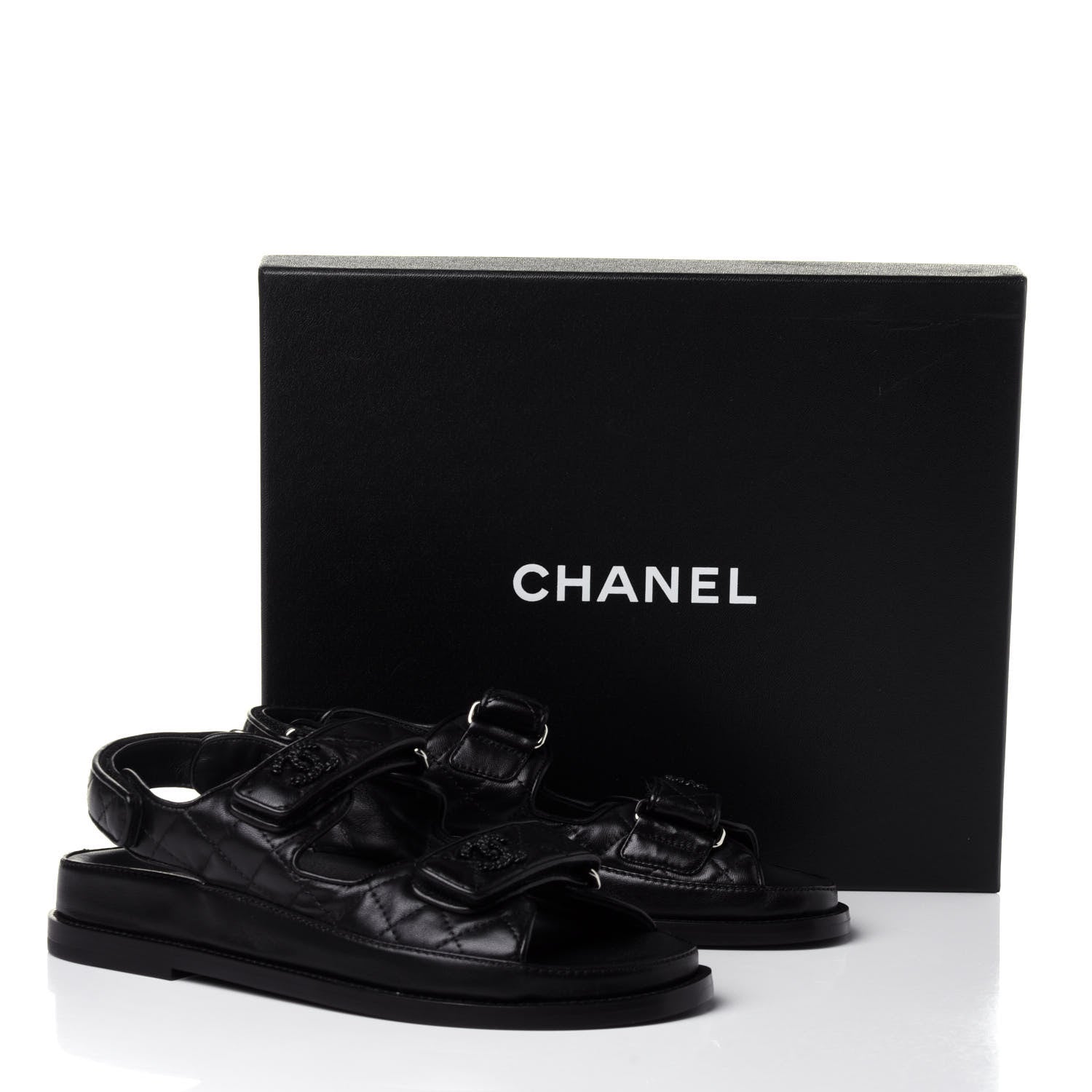 Chanel Lambskin Velcro Dad Sandals 37 Black 12 of 12