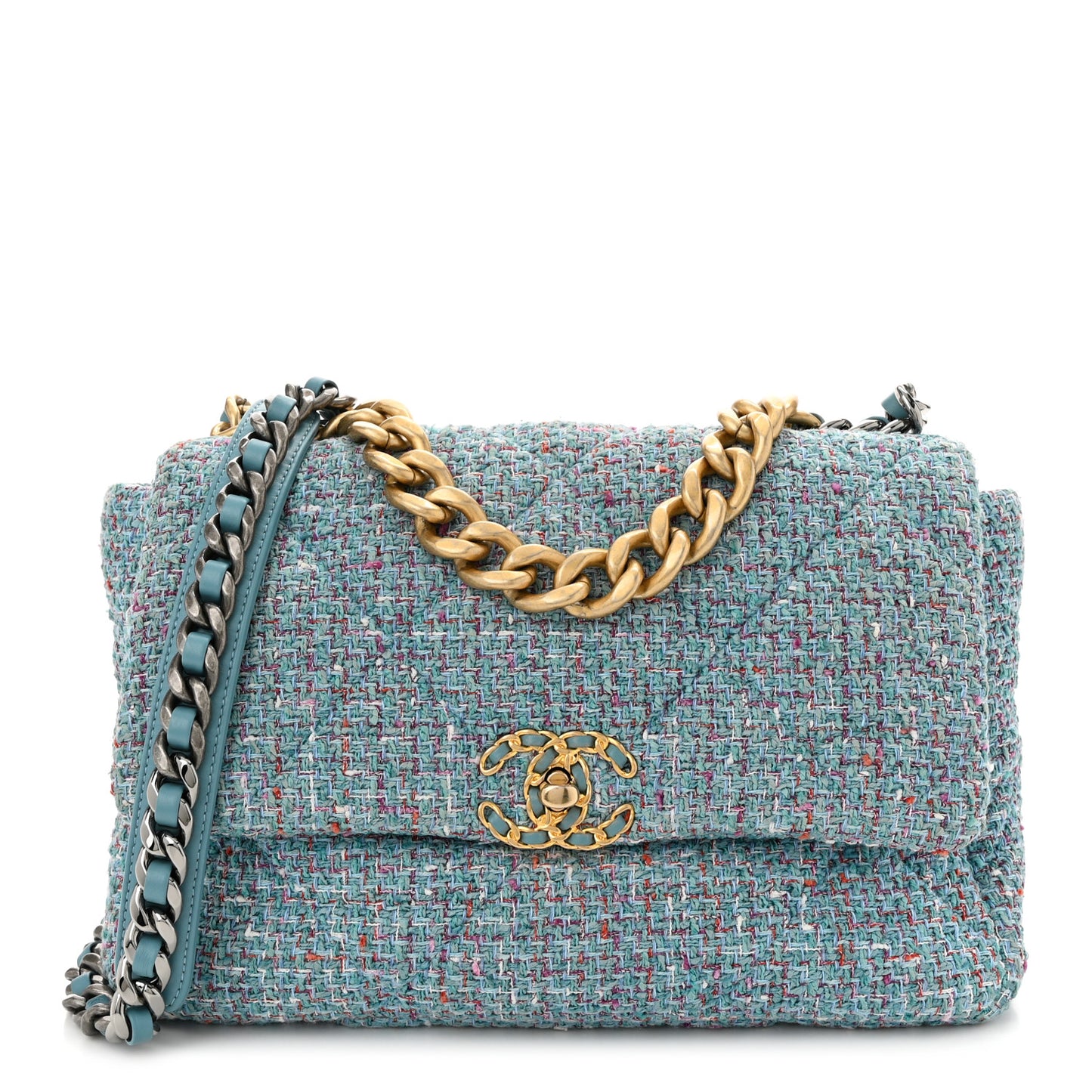 Tweed Quilted Large Chanel 19 Flap Blue