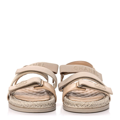 Chanel Stretch Fabric Lambskin CC Flat Sandals 40 Beige 2 of 9
