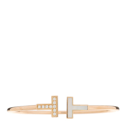 Tiffany 18K Rose Gold Diamond Mother of Pearl T Wire Bracelet 1 of 3